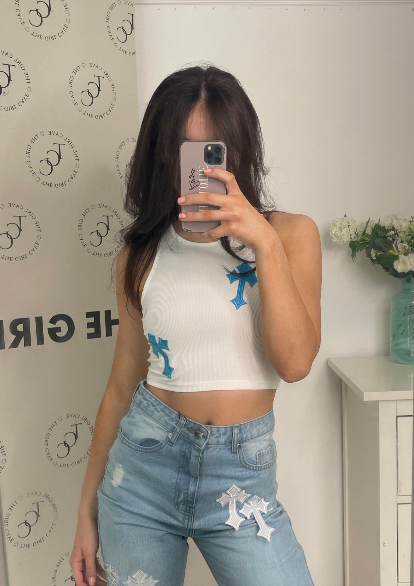 ‘SINNER’ crop top Blue