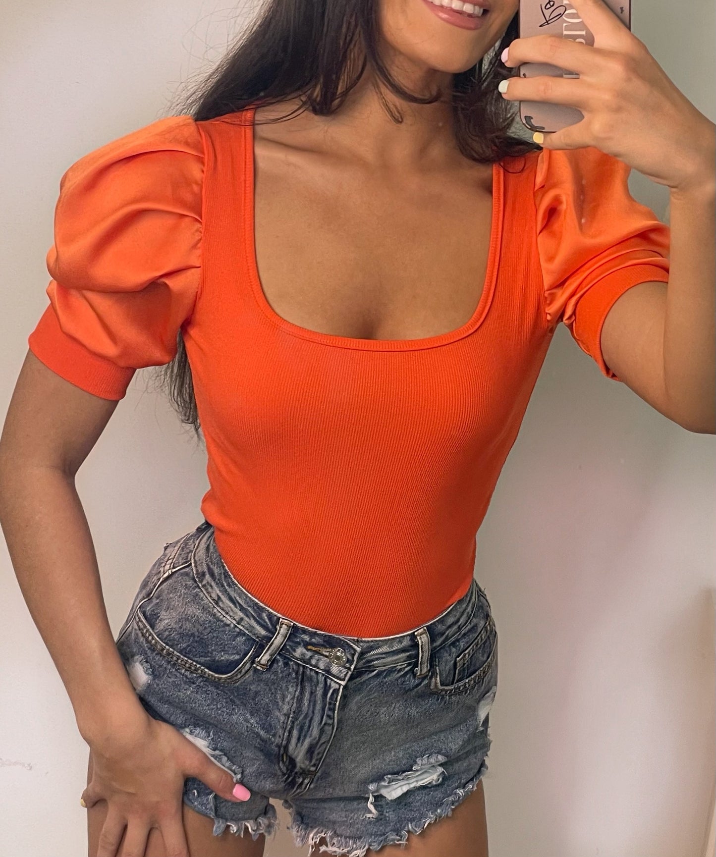 ORANGE Puff Sleeve Bodysuit